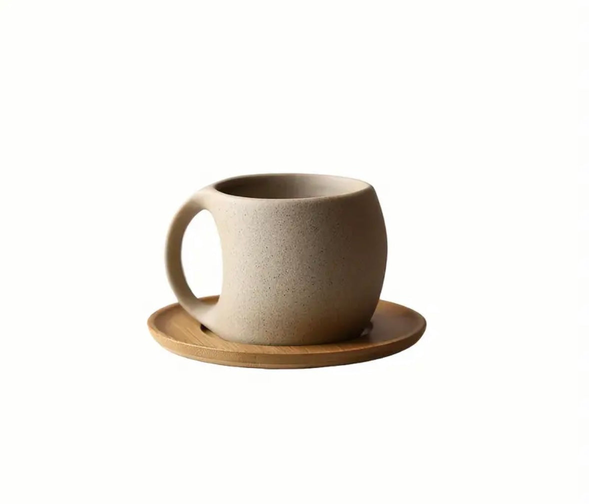 Tasse céramique et soucoupe bois